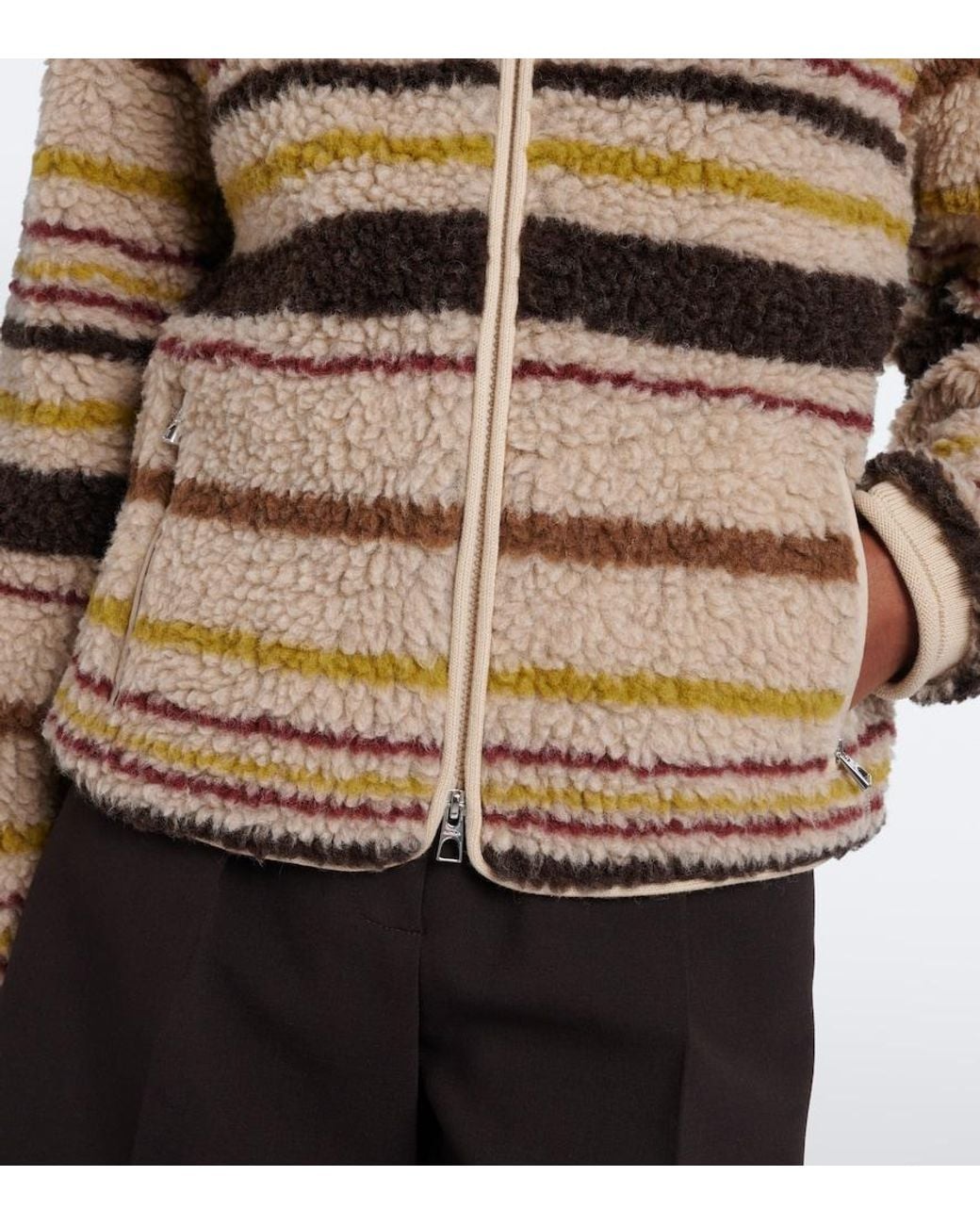 Moncler Natural Striped Wool-Blend Teddy Jacket