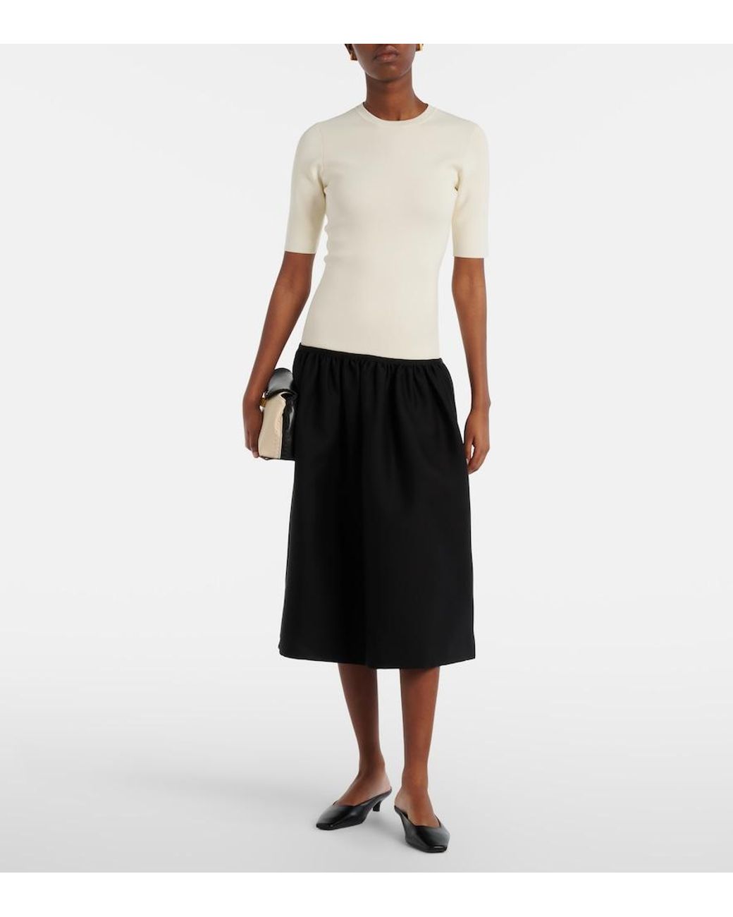 Totême White Wool And Silk-Trimmed Midi Dress