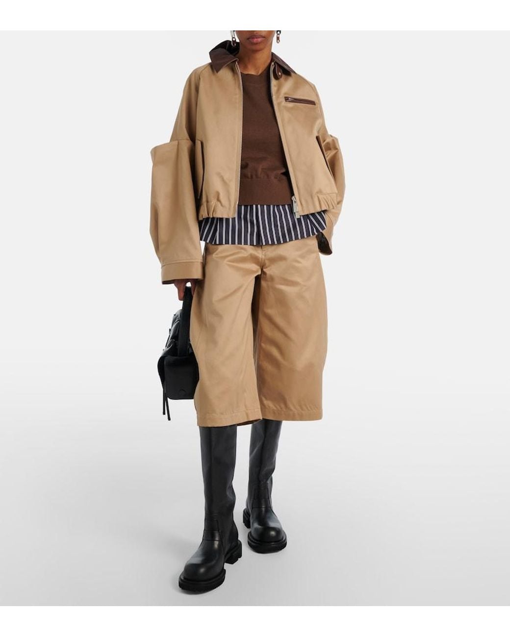 Sacai Natural Belted Cropped Cotton Barrel-Leg Pants