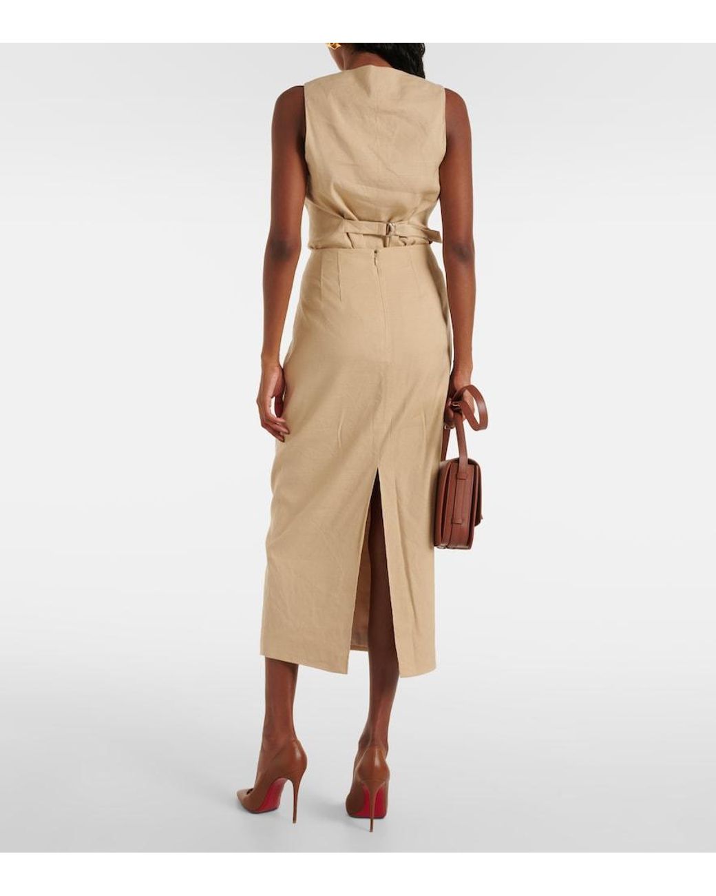 Veronica Beard Natural Kimpton Linen-Blend Midi Skirt
