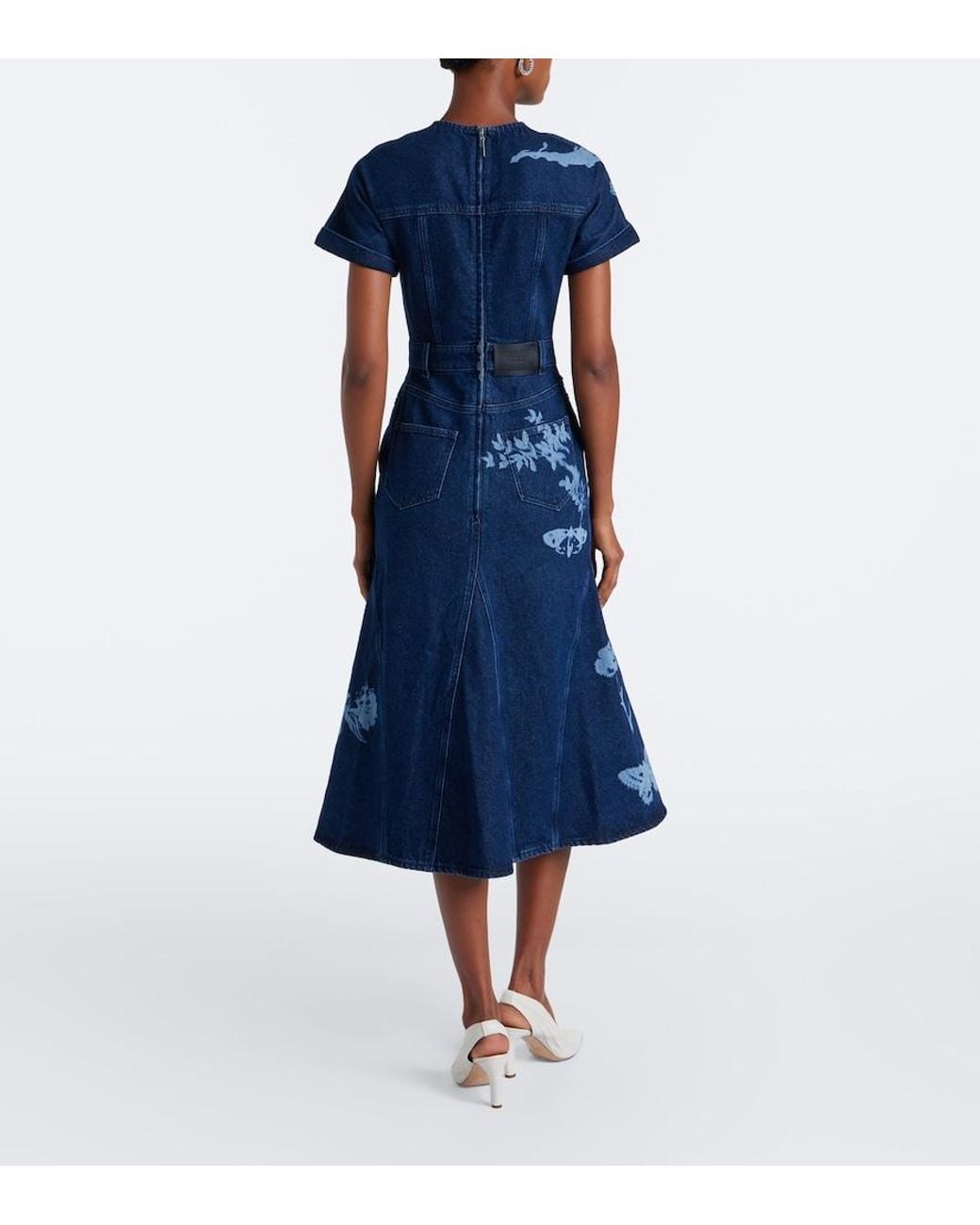 Erdem Blue Printed Denim Midi Dress