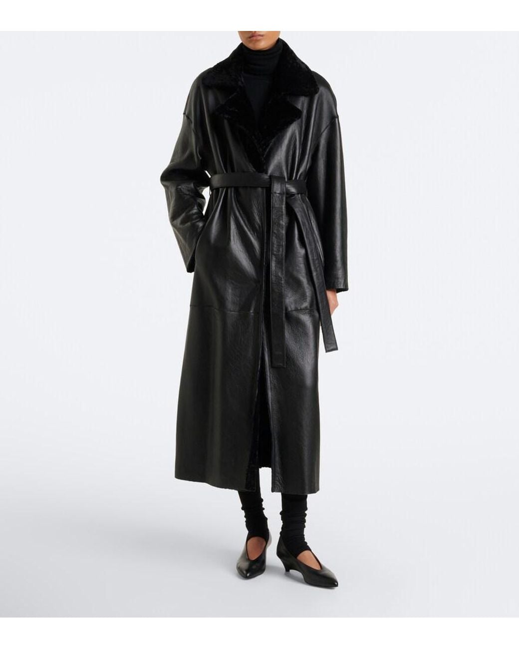 Arma Black Rien Reversible Shearling Wrap Coat