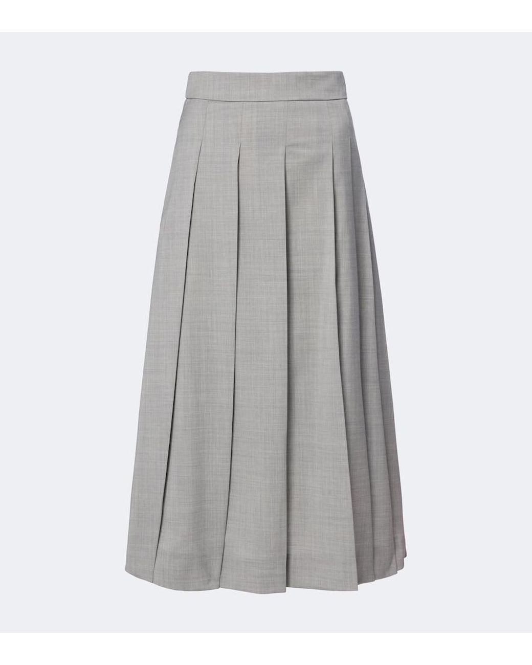 Max Mara Gray Pleated Virgin Wool Maxi Skirt