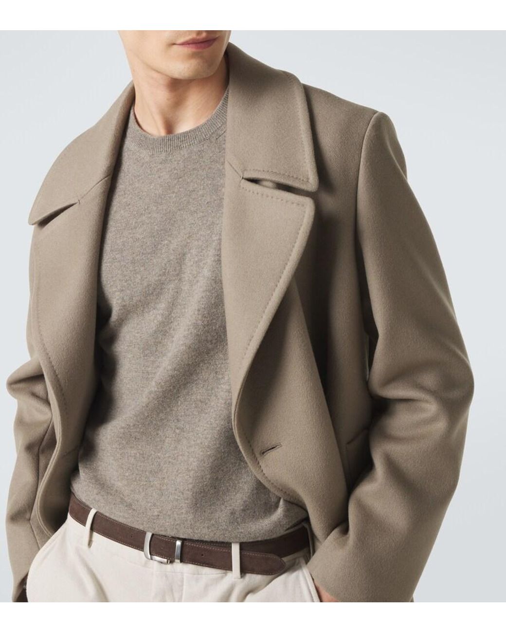 Agnona Natural Double-Breasted Cashmere Coat for men