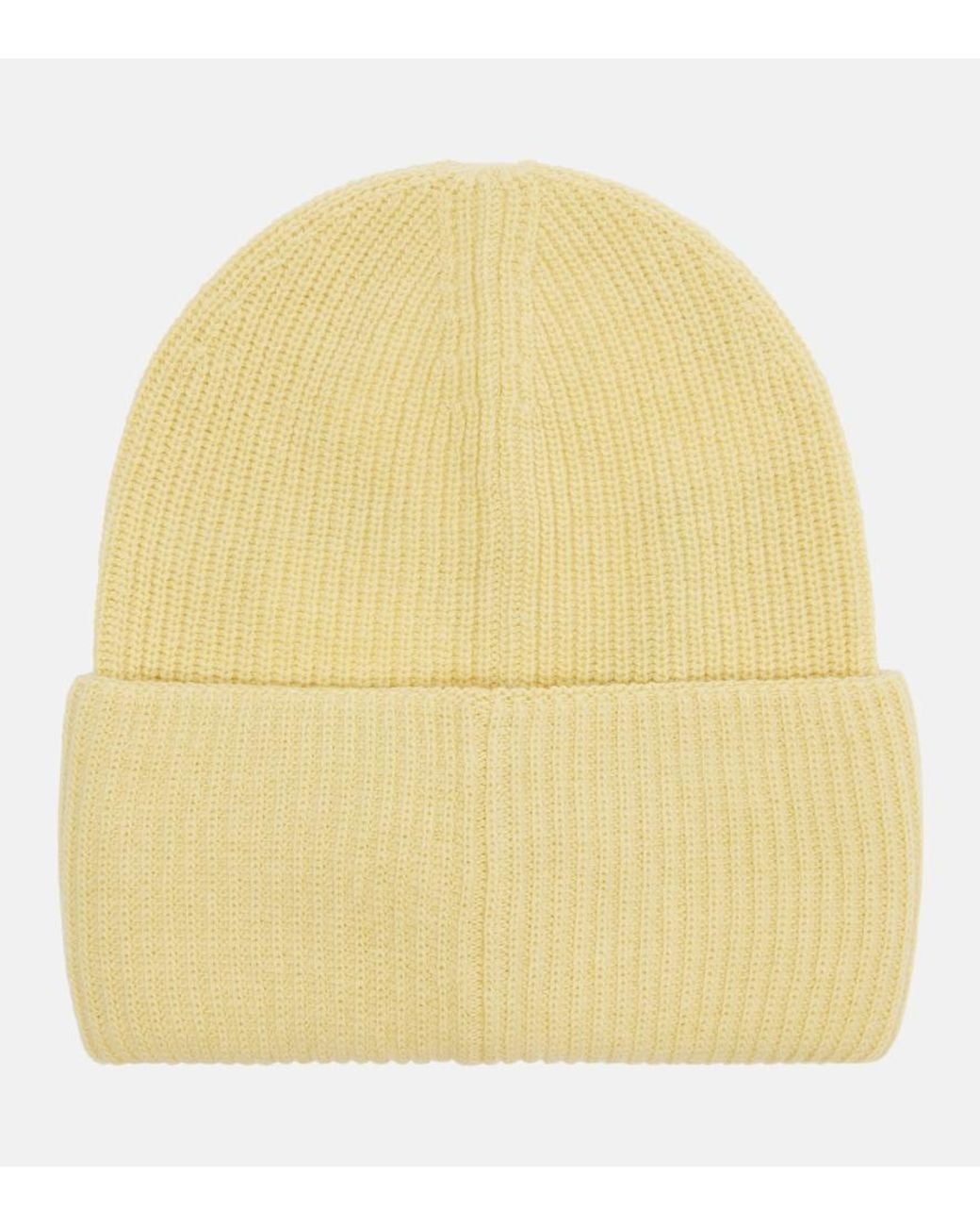 Moncler Yellow Logo Wool And Cashmere Beanie