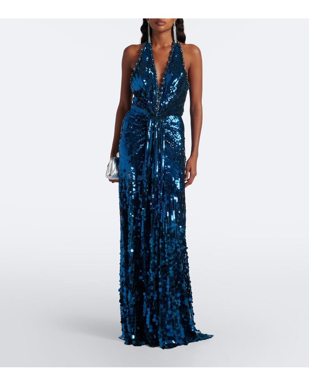 Jenny Packham Blue Lisette Sequined Halterneck Gown