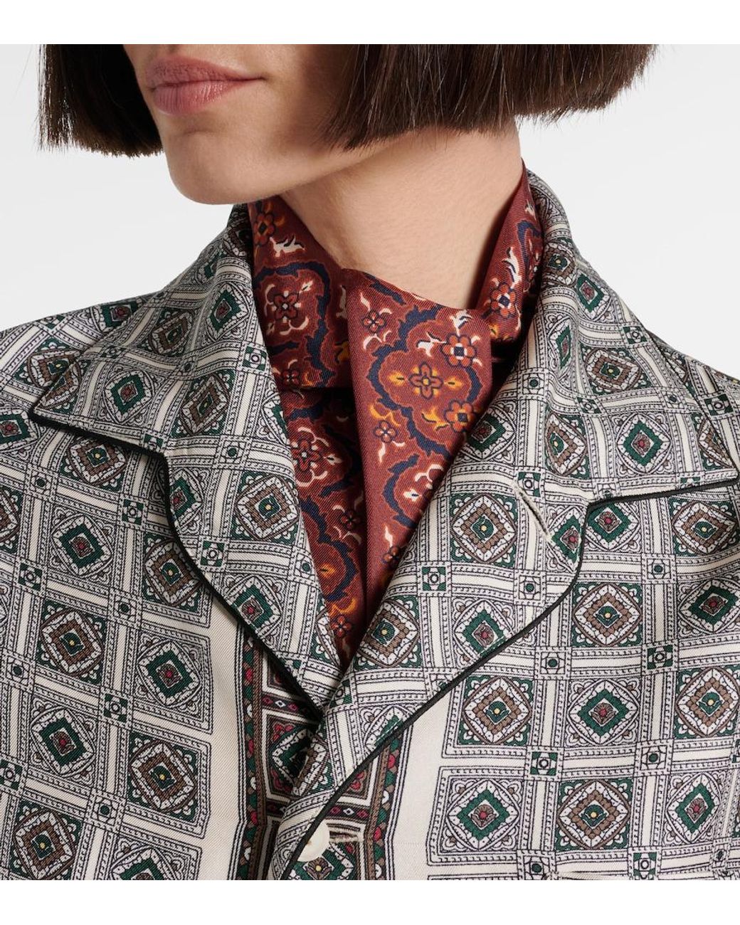 Loro Piana Red Printed Silk Scarf