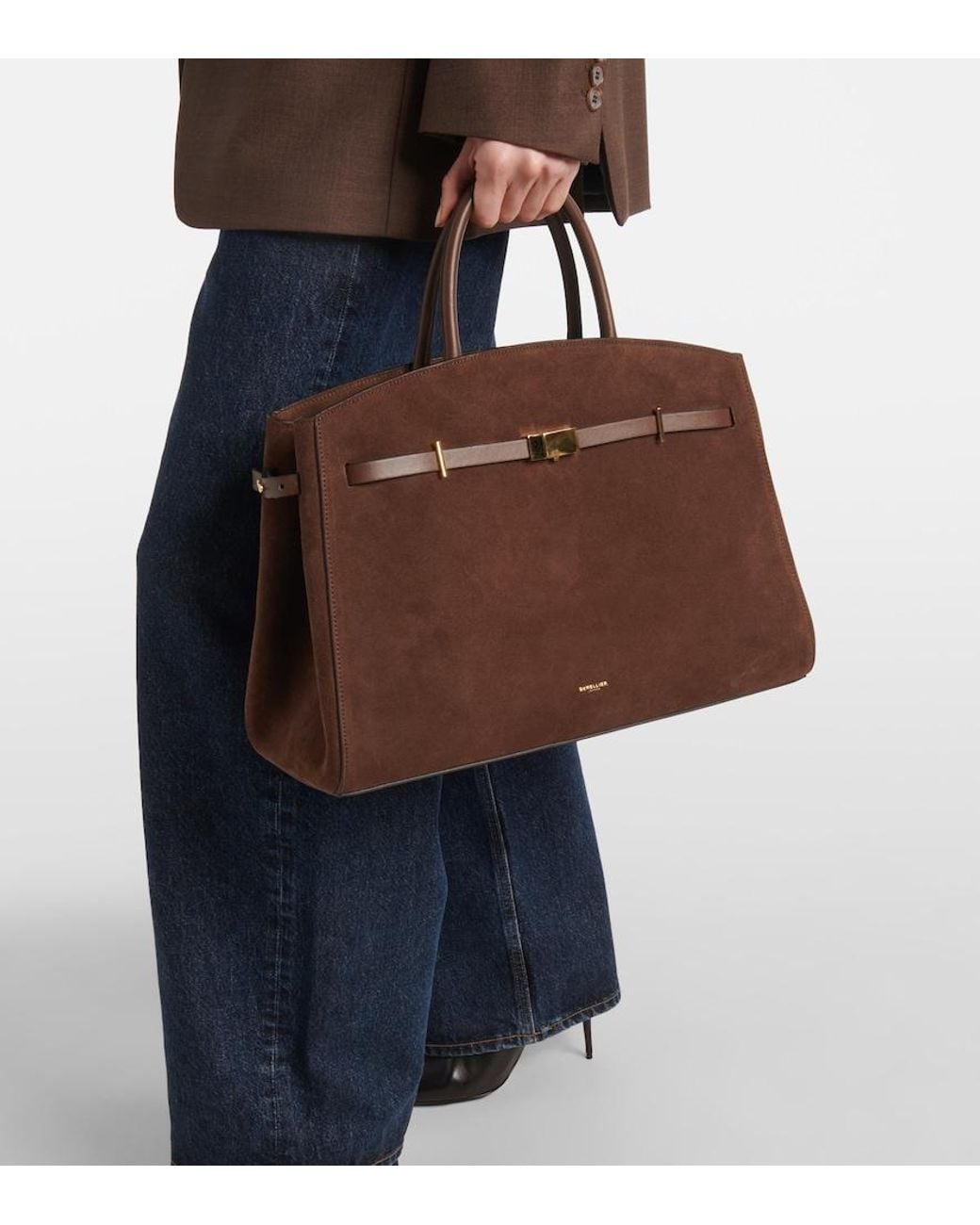 DeMellier London Brown Hudson Small Suede Top-Handle Bag