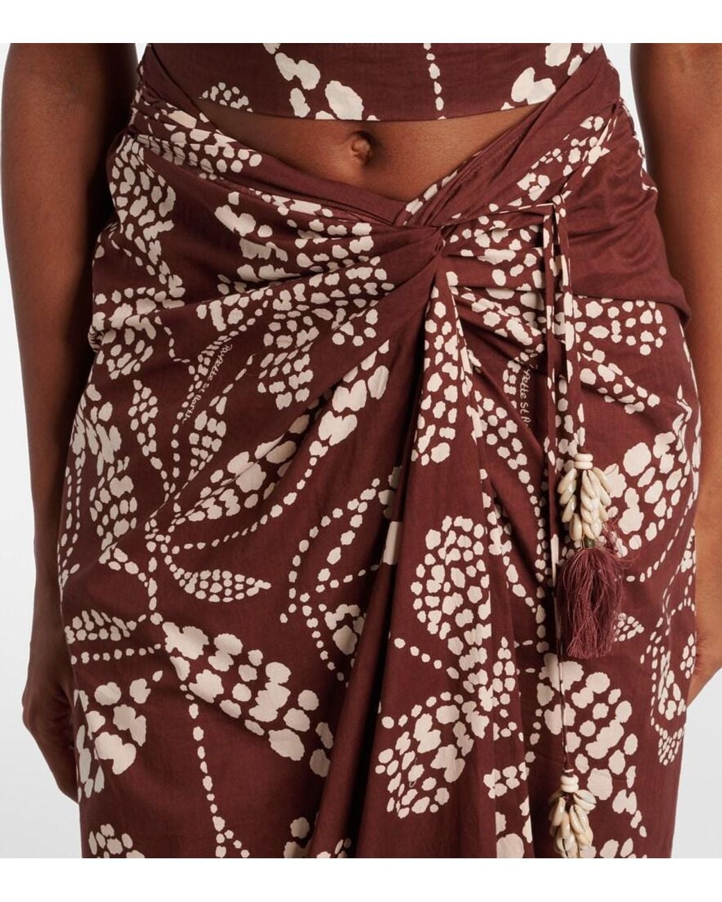 Poupette Red Uma Printed Cotton Midi Skirt