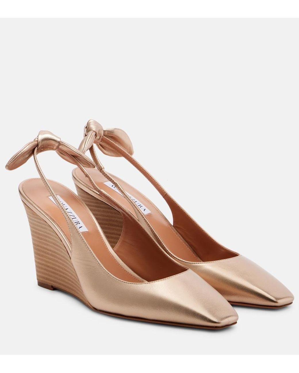 Aquazzura Brown Very Bow Tie 85 Leather Wedges