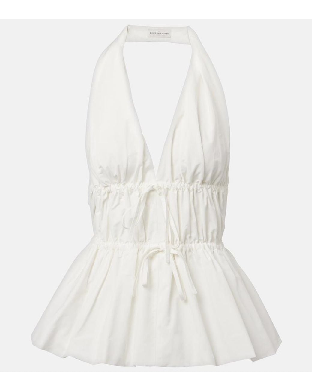 Dries Van Noten White Gathered Halterneck Top