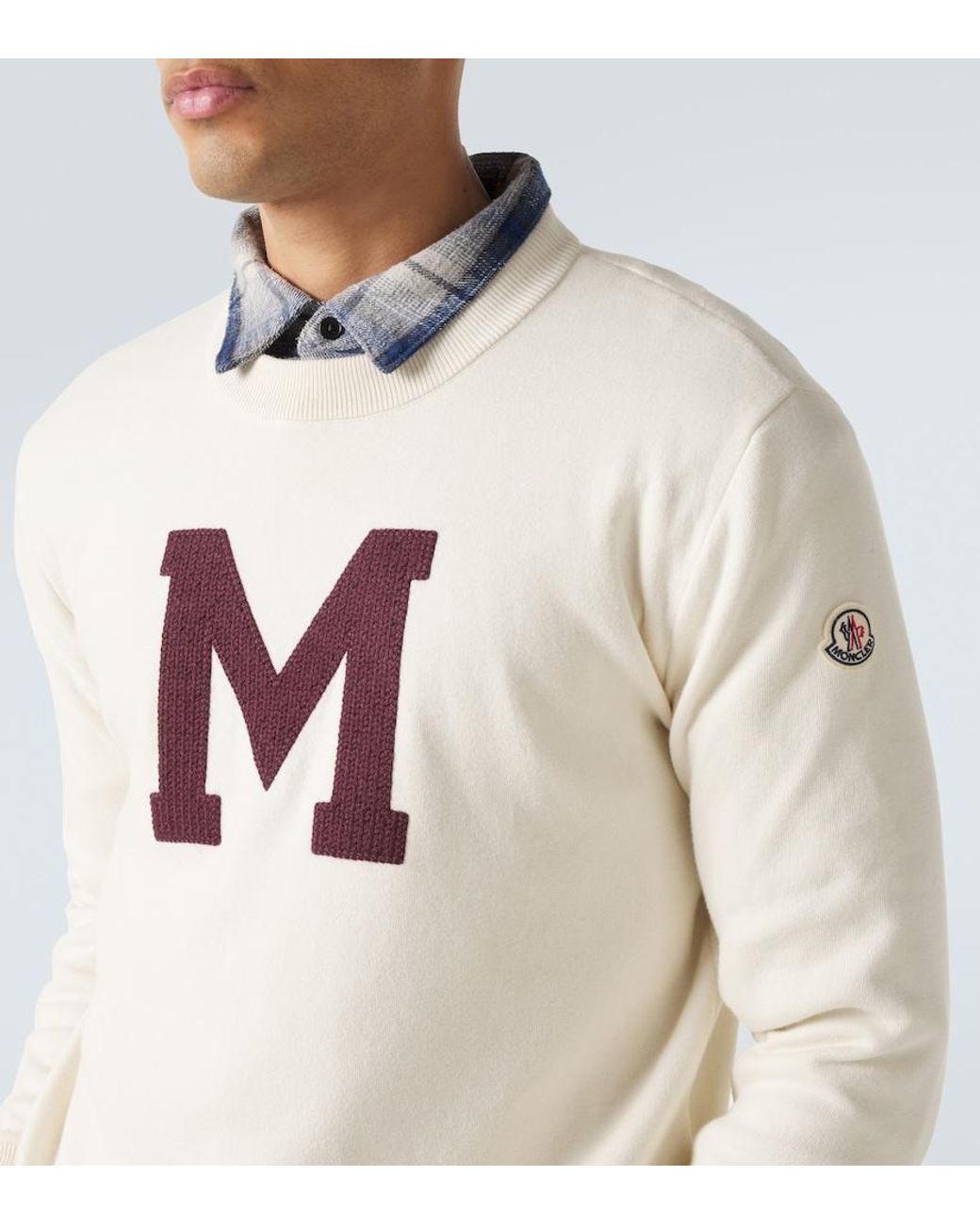 Moncler Natural Embroidered Cotton-Blend Sweater for men