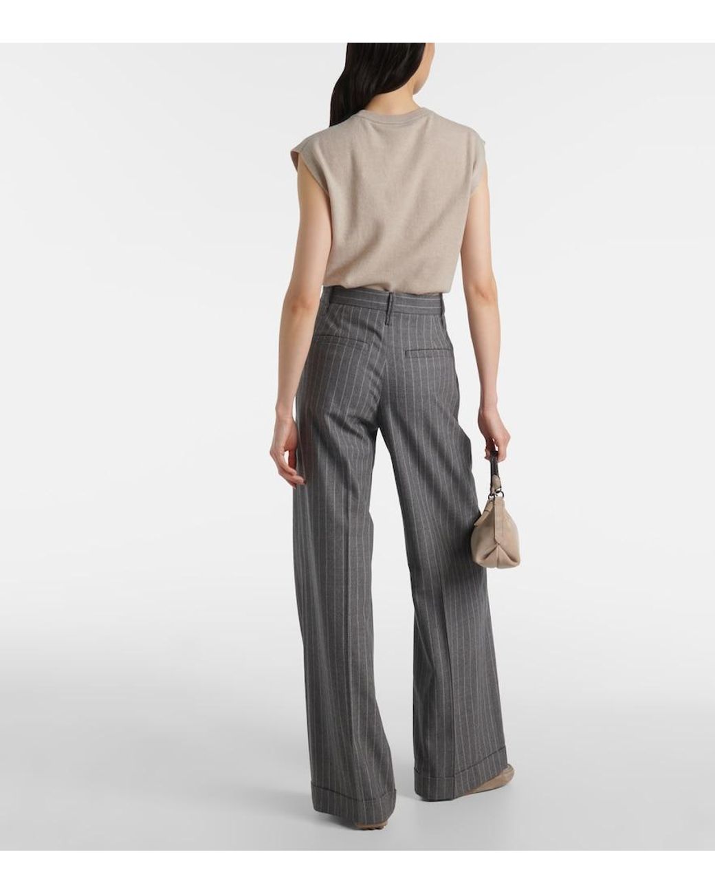 Brunello Cucinelli Gray Wide-Leg Virgin Wool Pants