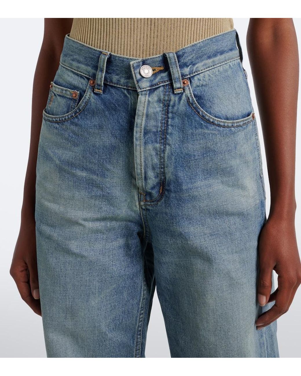 Saint Laurent Blue V-Waist Wide-Leg Jeans