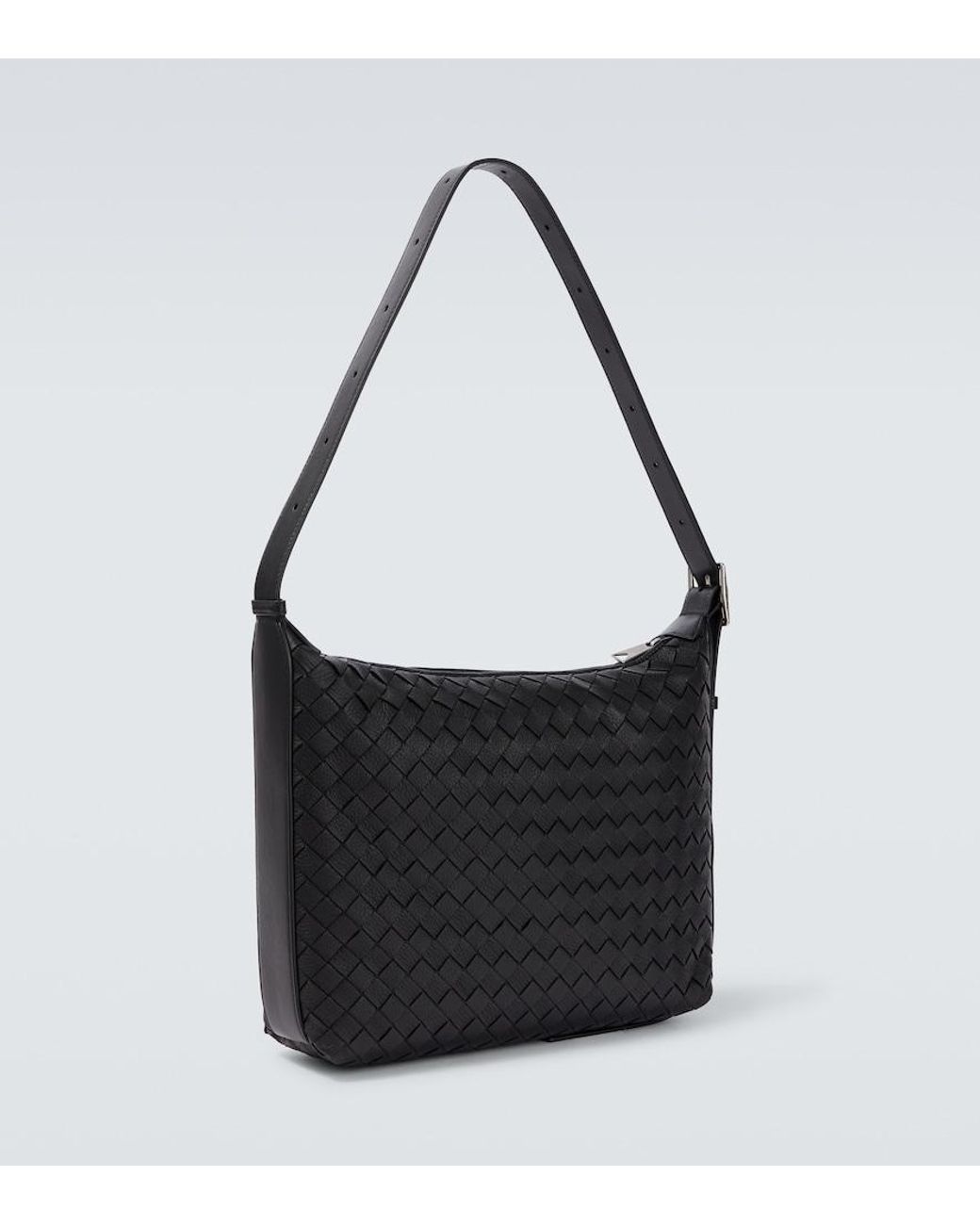 Bottega Veneta Black Traveler Small Intreccio Leather Shoulder Bag for men