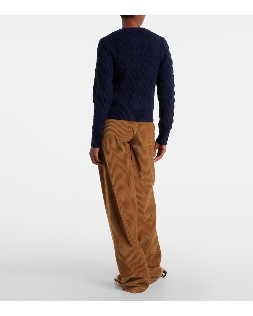 Polo Ralph Lauren Blue Pony Cable-Knit Wool And Cashmere Cardigan