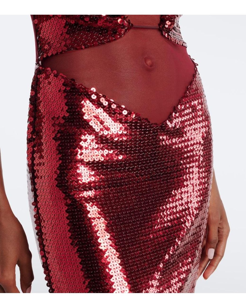 Nensi Dojaka Red Sequined Cutout Gown