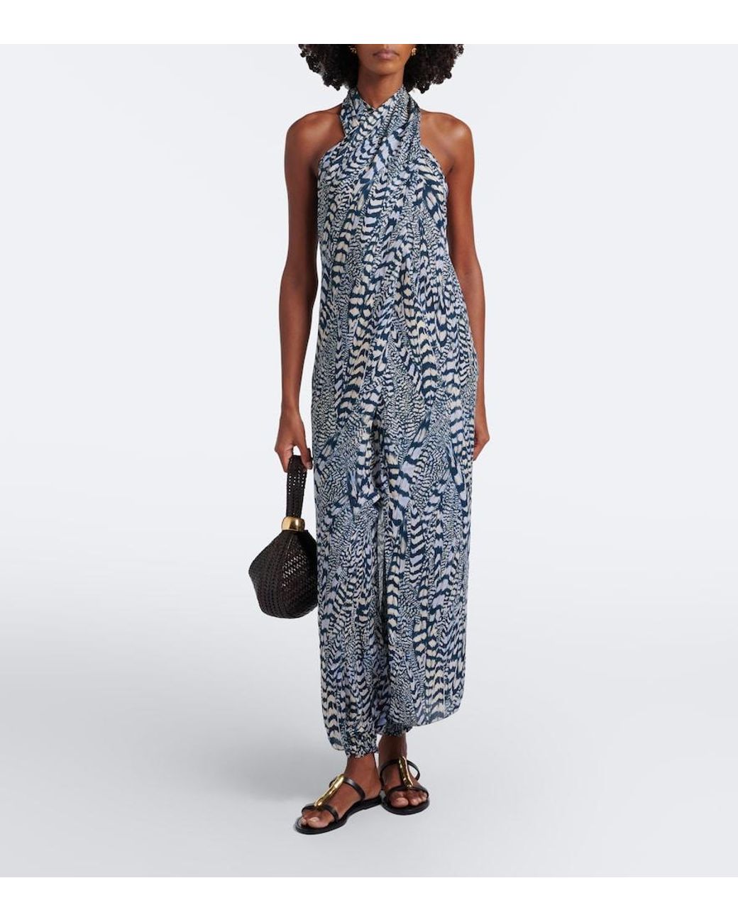 Johanna Ortiz Blue Enigma Silk Georgette Halterneck Top