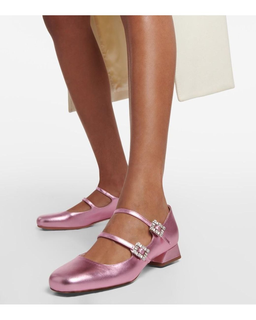 Roger Vivier Pink Mini Tres Vivier Leather Mary Jane Pumps