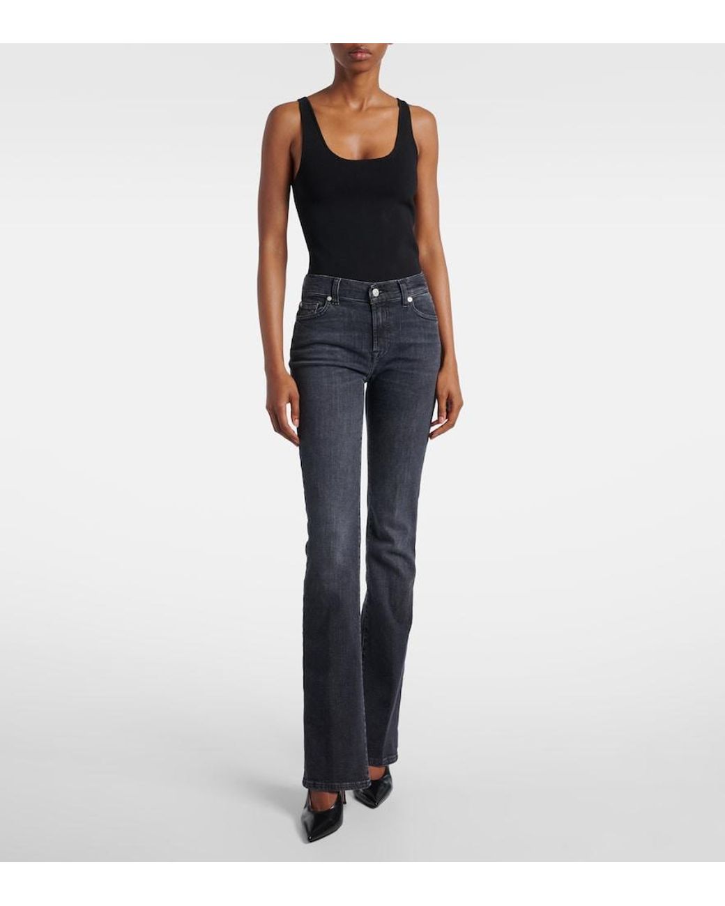 7 For All Mankind Blue Bootcut Mid-Rise Flared Jeans