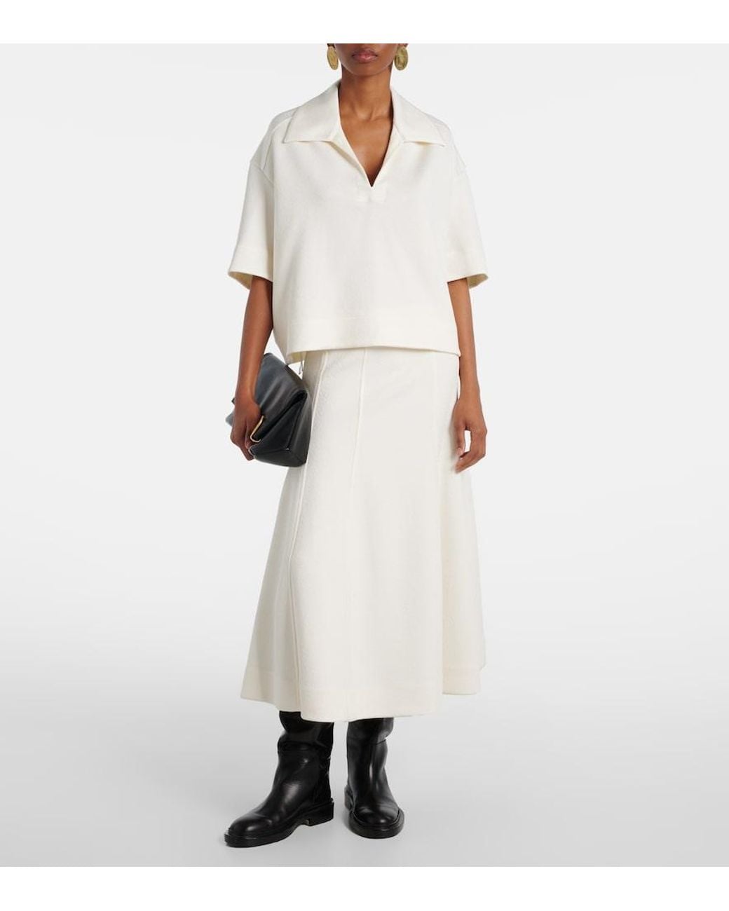 Jil Sander White Knitted Midi Skirt