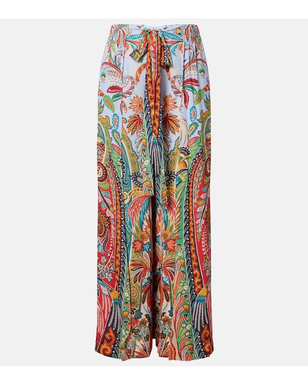 Etro Blue Paisley Wide-Leg Pants