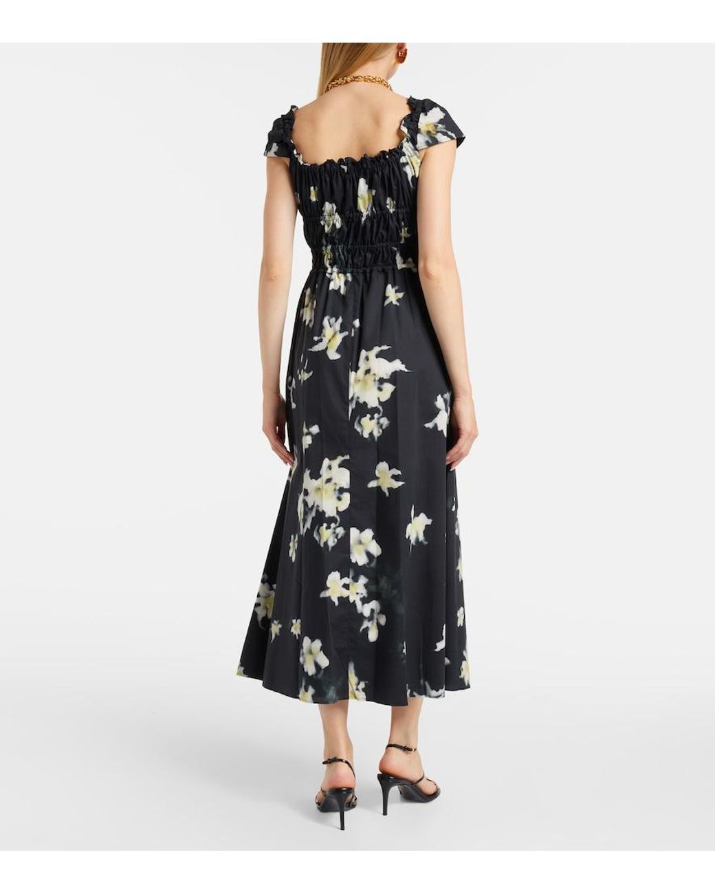 Altuzarra Black Floral Cotton-Blend Midi Dress
