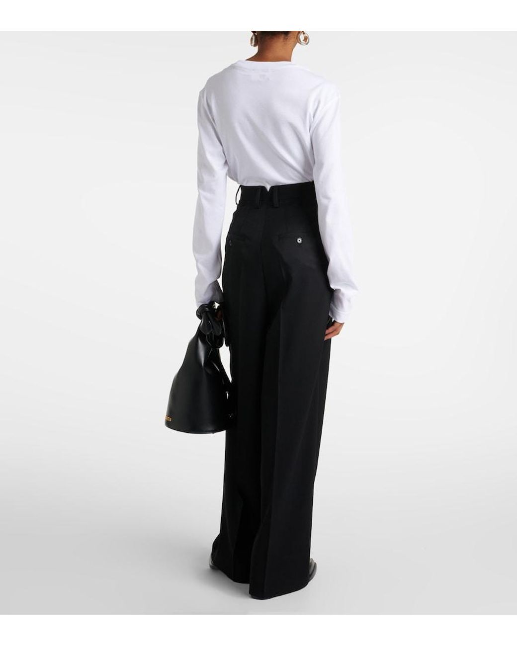 AMI Black High-Rise Wool Wide-Leg Pants