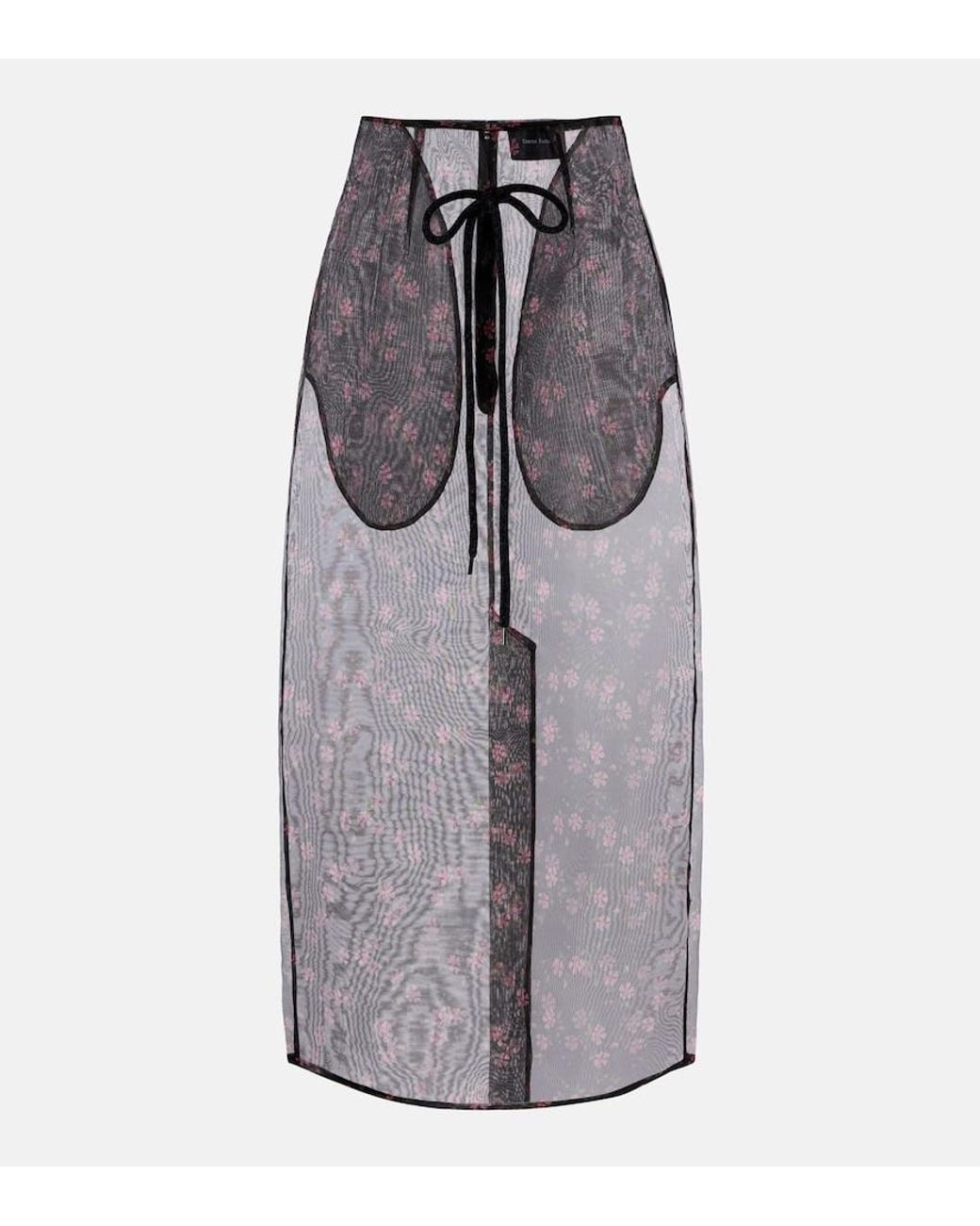 Simone Rocha Gray Floral Midi Skirt