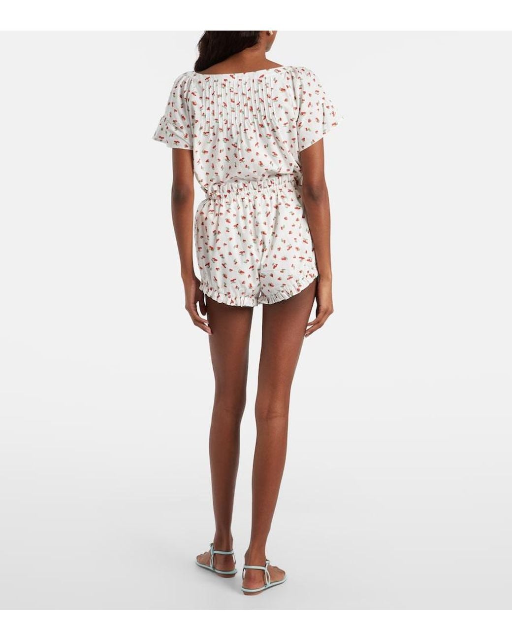 Posse White Delia Printed Cotton Shorts
