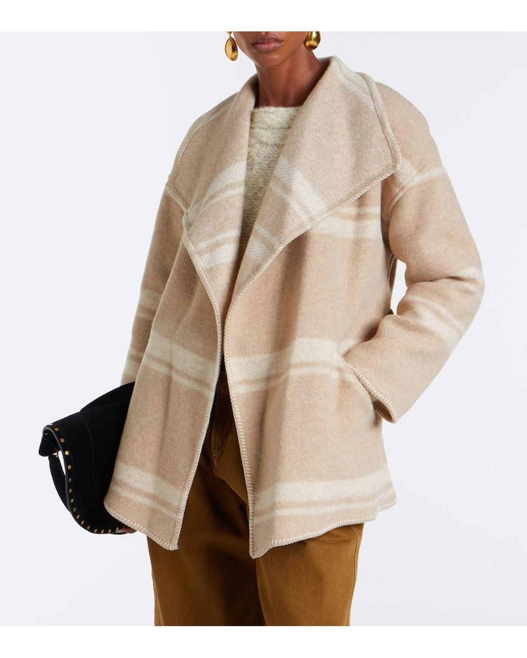 Isabel Marant Natural Brea Striped Wrap Coat