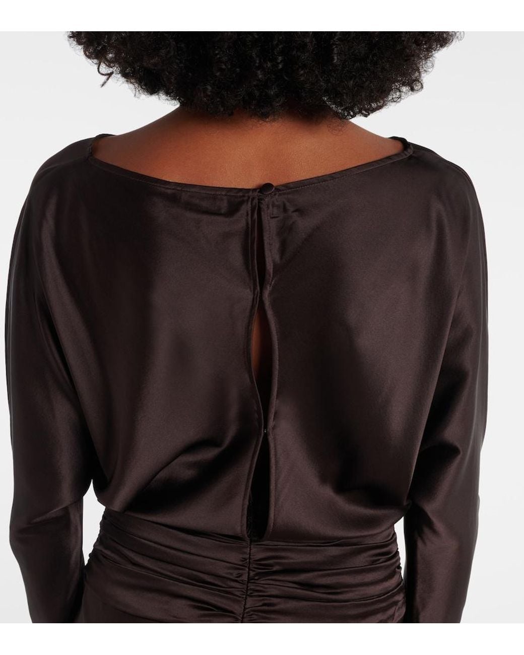 Staud Brown Freda Ruched Silk-Blend Gown