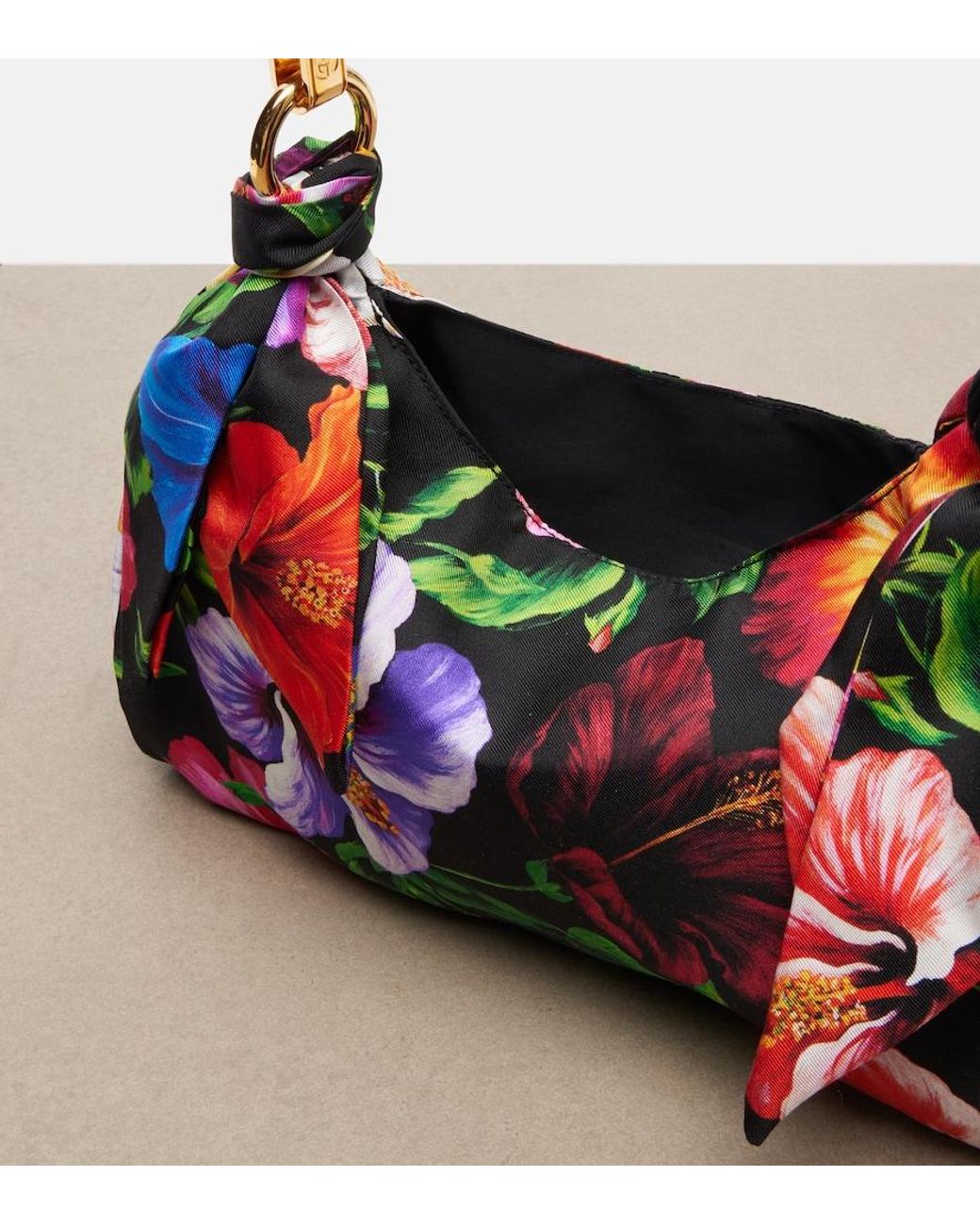 Dolce & Gabbana Red Small Floral Satin Shoulder Bag