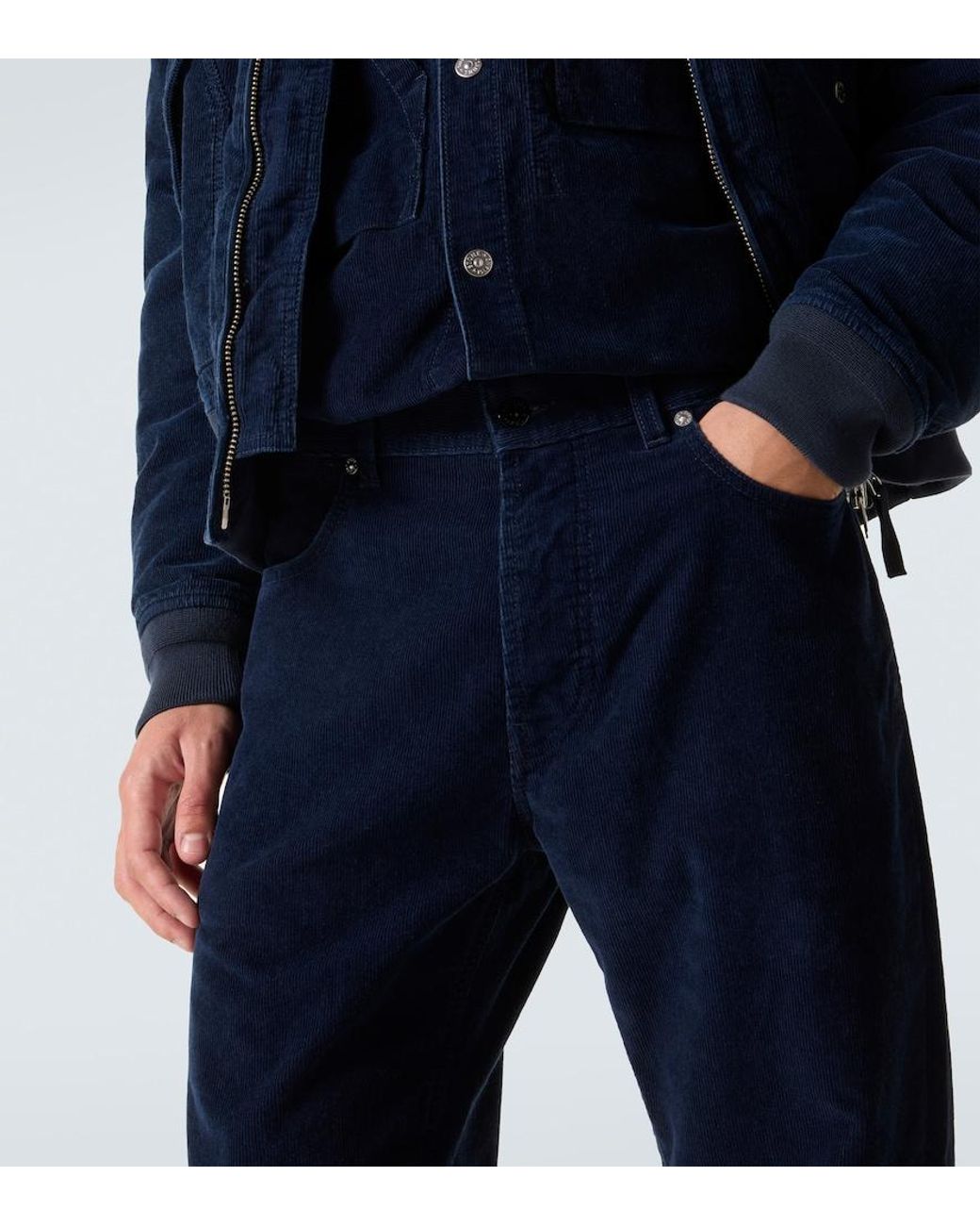 Stone Island Blue Mid-Rise Cotton Corduroy Slim Jeans for men