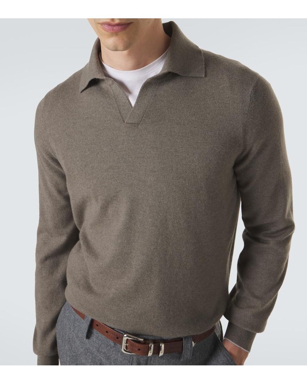 Brunello Cucinelli Gray Cashmere Polo Sweater for men