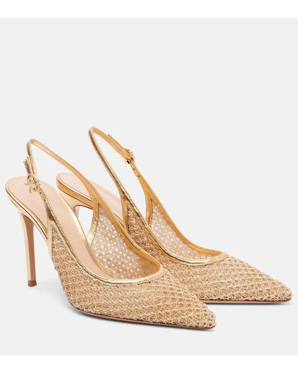 Gianvito Rossi Natural Nikki Leather-Trimmed Slingback Pumps