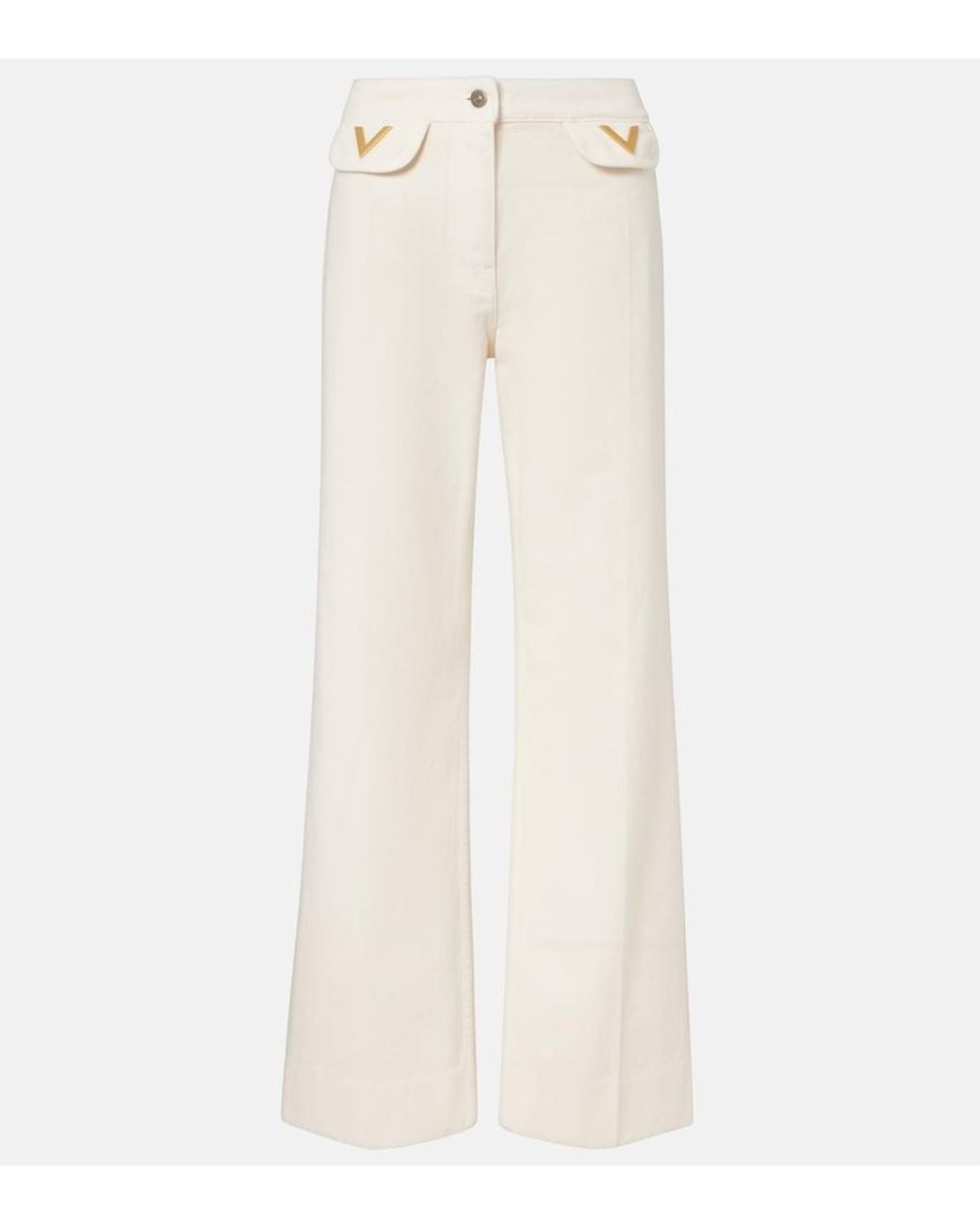 Valentino Garavani White Vgold Mid-Rise Wide-Leg Jeans