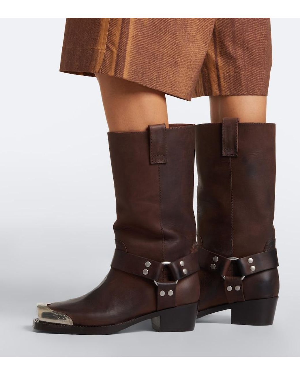 Paris Texas Brown Roxy Embellished Leather Biker Boots