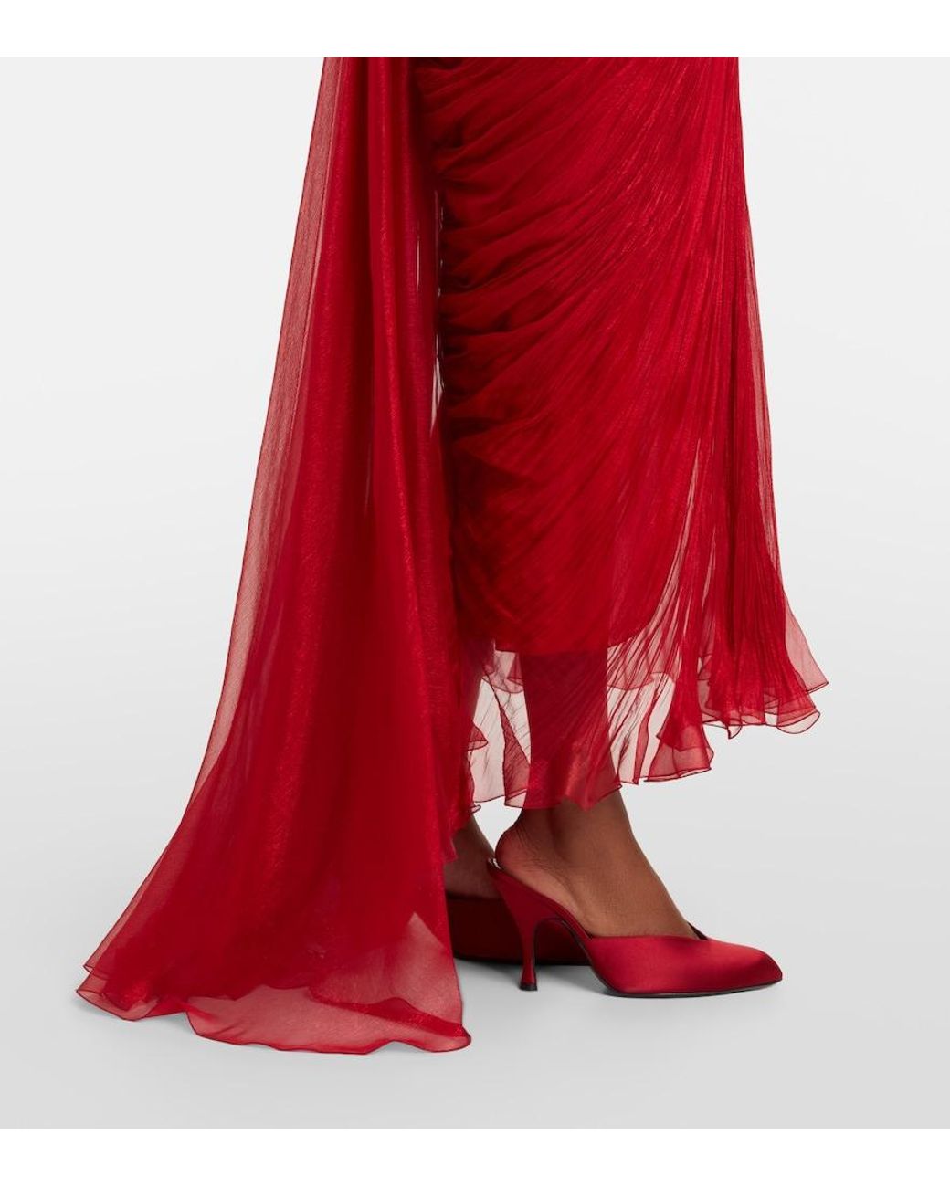 Maria Lucia Hohan Red Rio Draped Silk Muslin Gown
