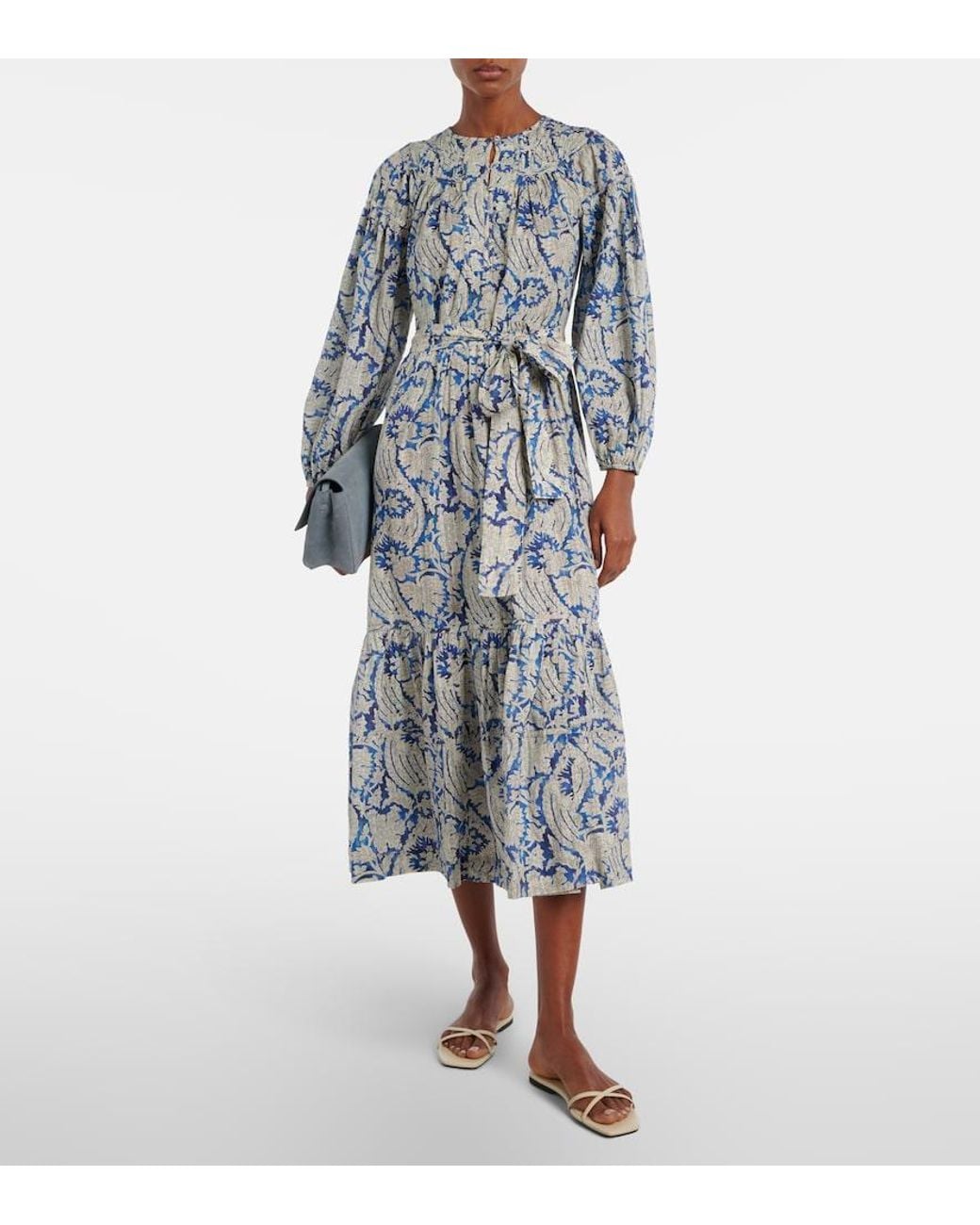 Ulla Johnson Blue Seraphina Printed Cotton-Blend Midi Dress