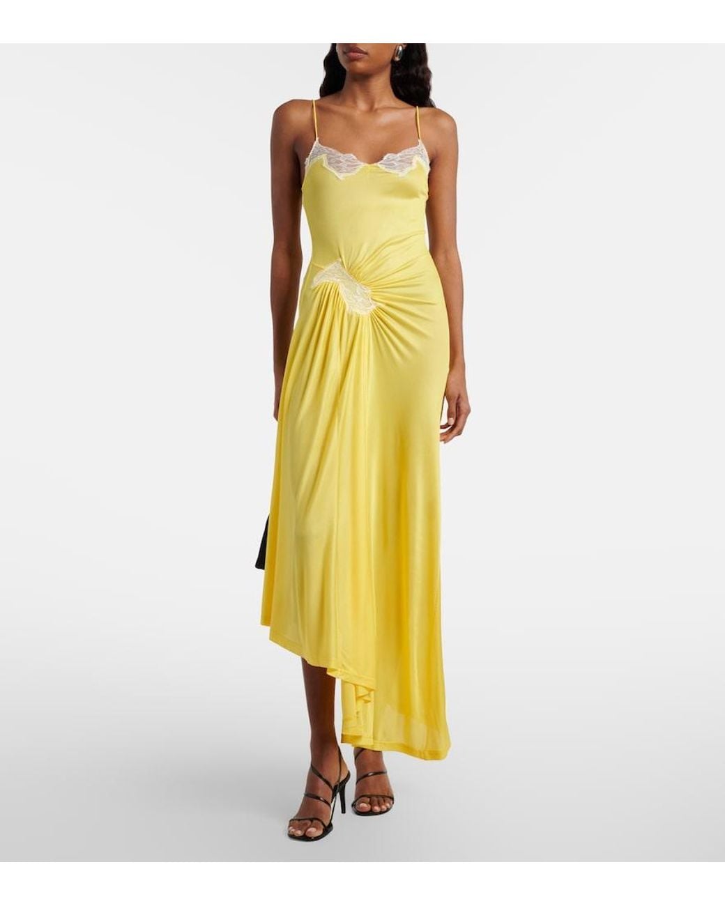 Christopher Esber Yellow Cami Lace-Trimmed Ribbed-Knit Cocktail Dress