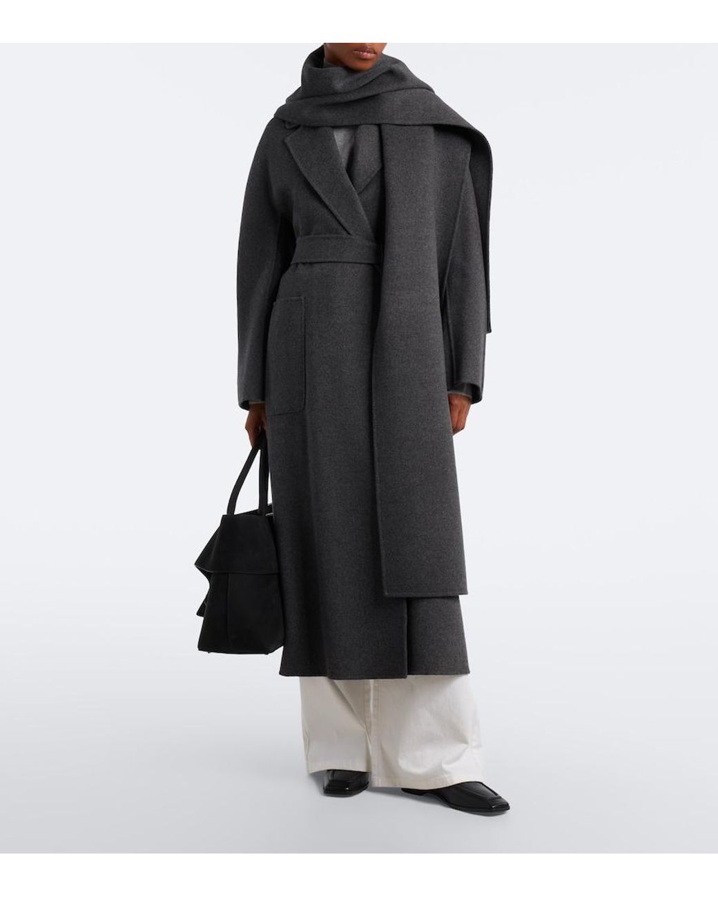 Max Mara Black Scarf-Detail Virgin Wool Wrap Coat