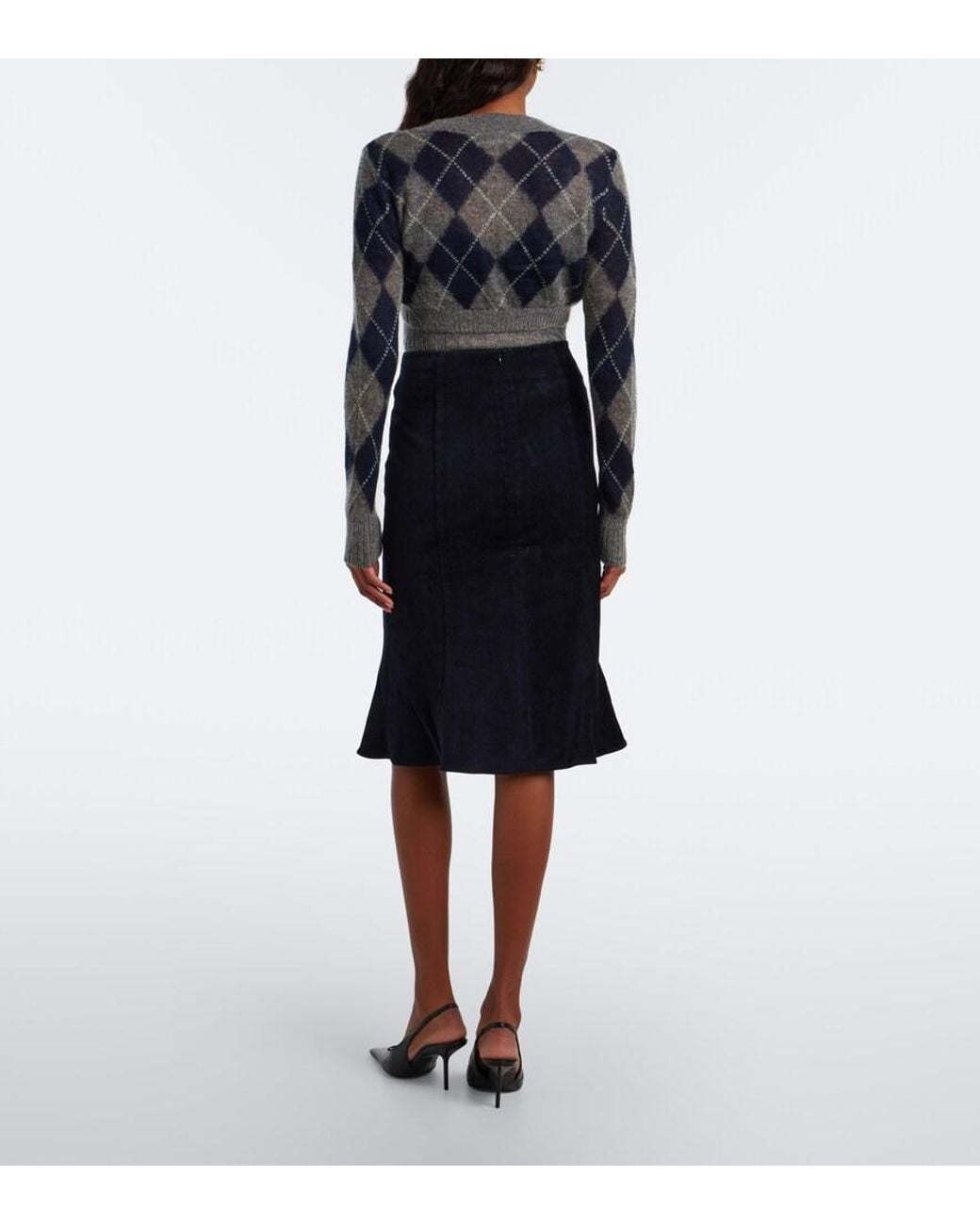 ShuShu/Tong Black Bow-Detail Ruffled Velvet Midi Skirt