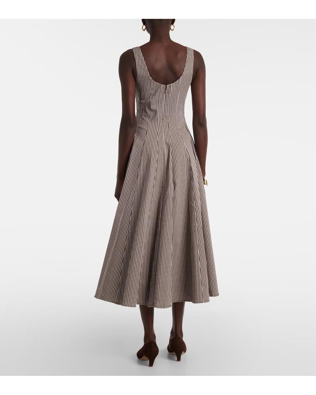 Staud Gray Wells Checked Midi Dress