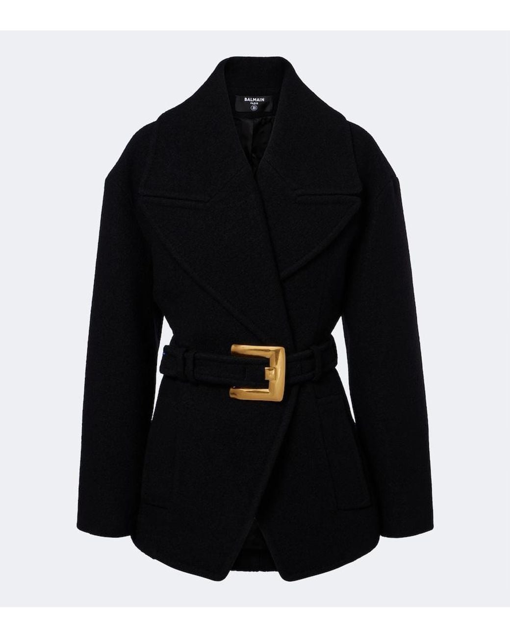 Balmain Black Double-Breasted Virgin Wool Coat