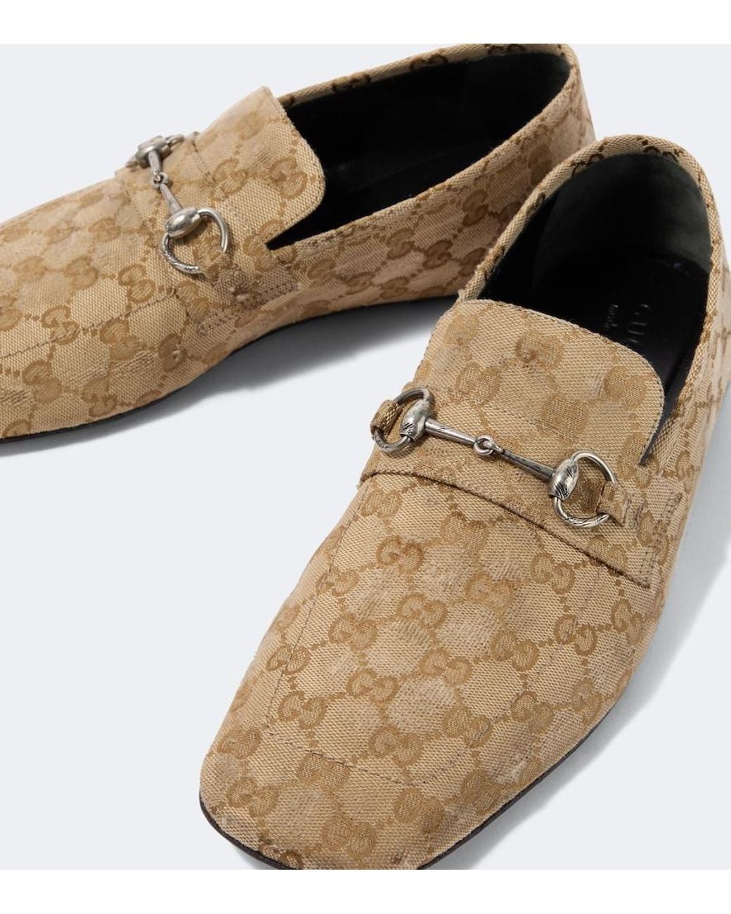 Gucci White Horsebit Gg Canvas Distressed Loafers for men