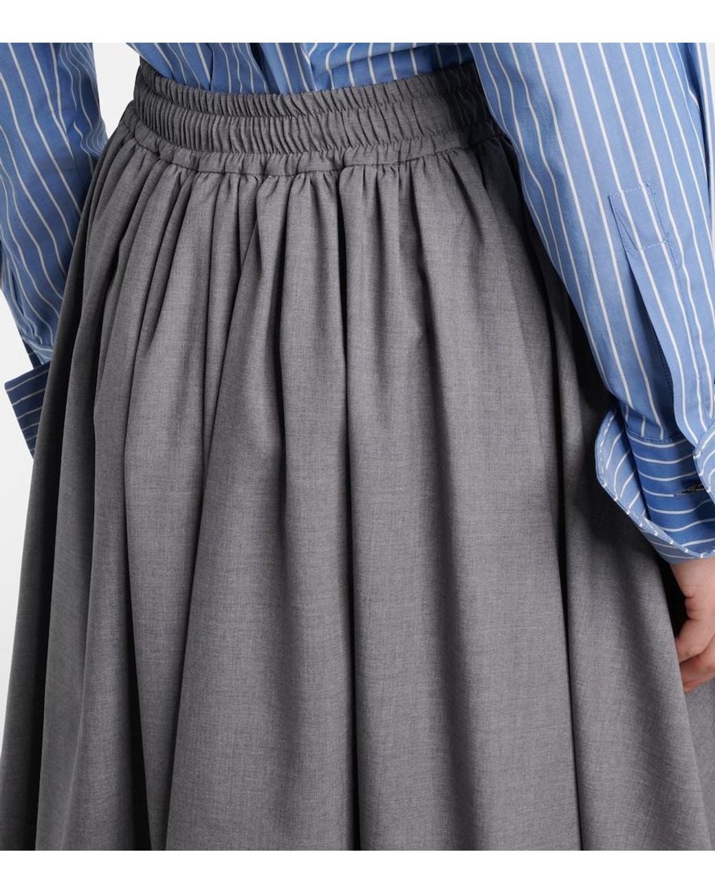 Max Mara Gray Livrea Virgin Wool Midi Skirt