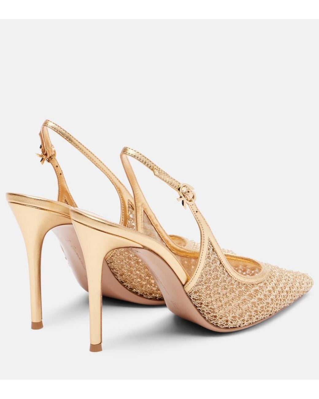 Gianvito Rossi Natural Nikki Leather-Trimmed Slingback Pumps