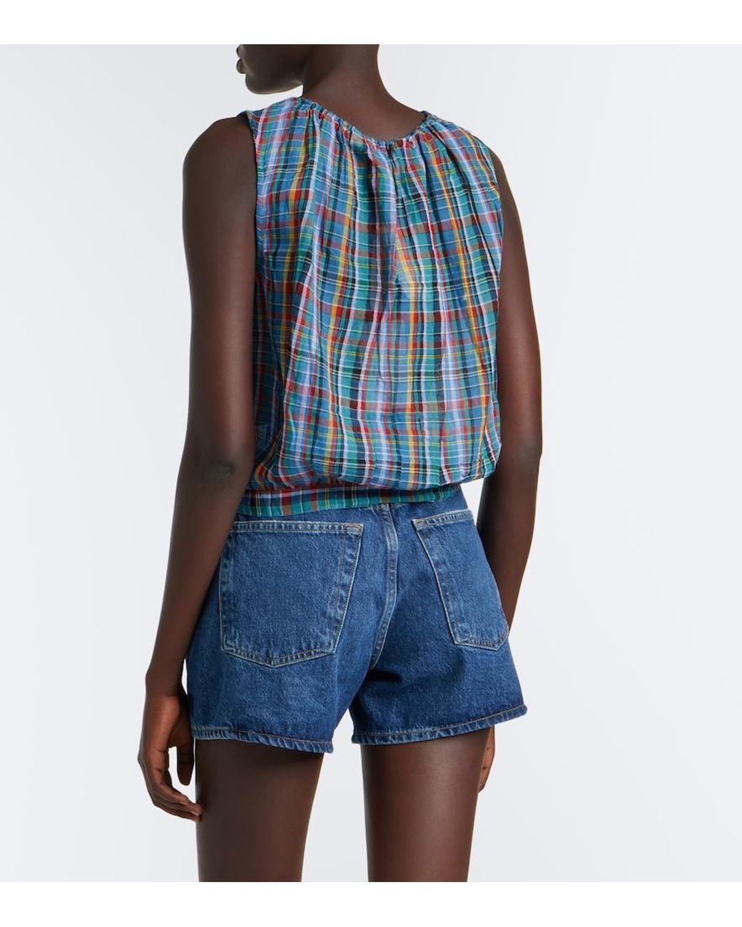 Doen Blue Theo Plaid Cotton Voile Top