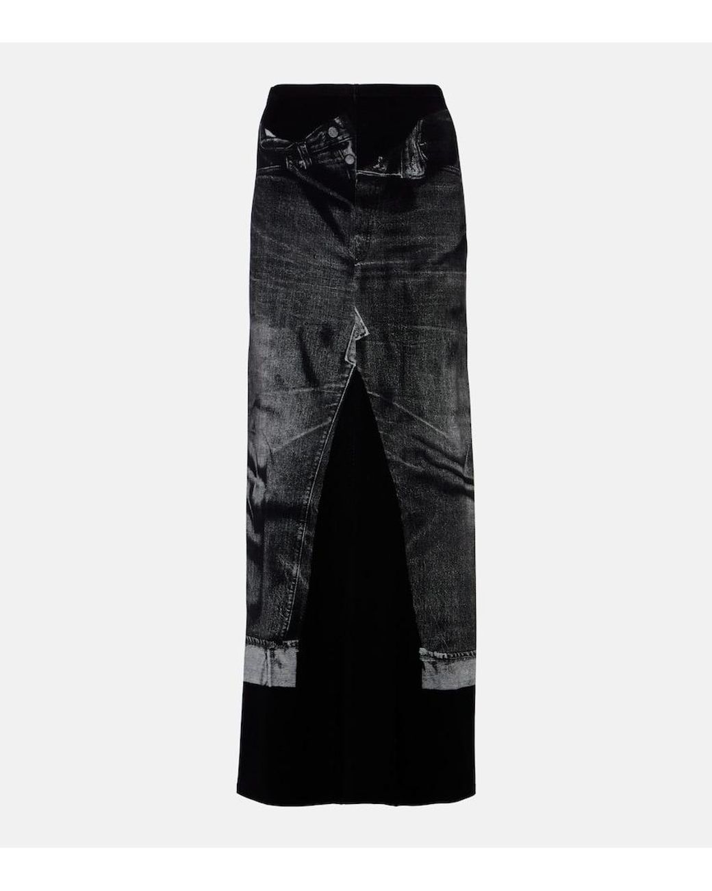 Jean Paul Gaultier Black Trompe L'Oil Jersey Maxi Skirt